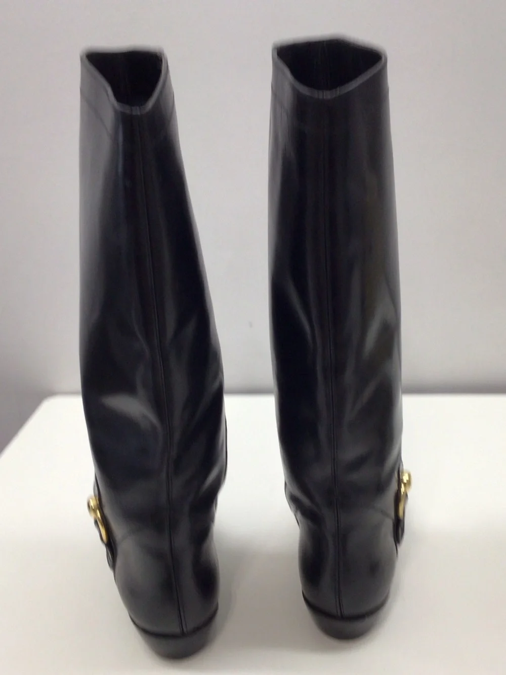 ETIENNE AIGNER Black Leather Knee-High Riding Boots  CIRCA 1990  NEW OLD STOCK